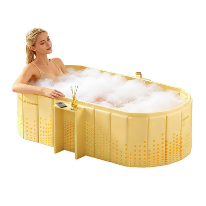 jessie 47 Inches Portable Bathtub, Foldable Ice Bath Tub for Adult, Bathroom Hot SPA Soaking Cold Plunge Tub Freestanding Bathtub Indoor Outdoor Yard (Gold)