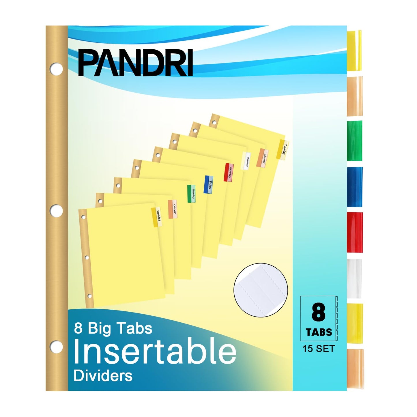 Binder Divider, PANDRI 120 Pack Binder Index Dividers with 8 Insertable Multicolor Big Tabs, Letter Size Paper Binder Divider for School Office Home Business