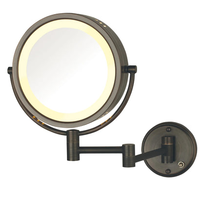 JERDON Wall-Mounted Makeup Mirror with LED Lighting - Direct Wire Lighted Makeup Mirror with 8X Magnification & Nickel Finish Wall Mount - Model HL75ND