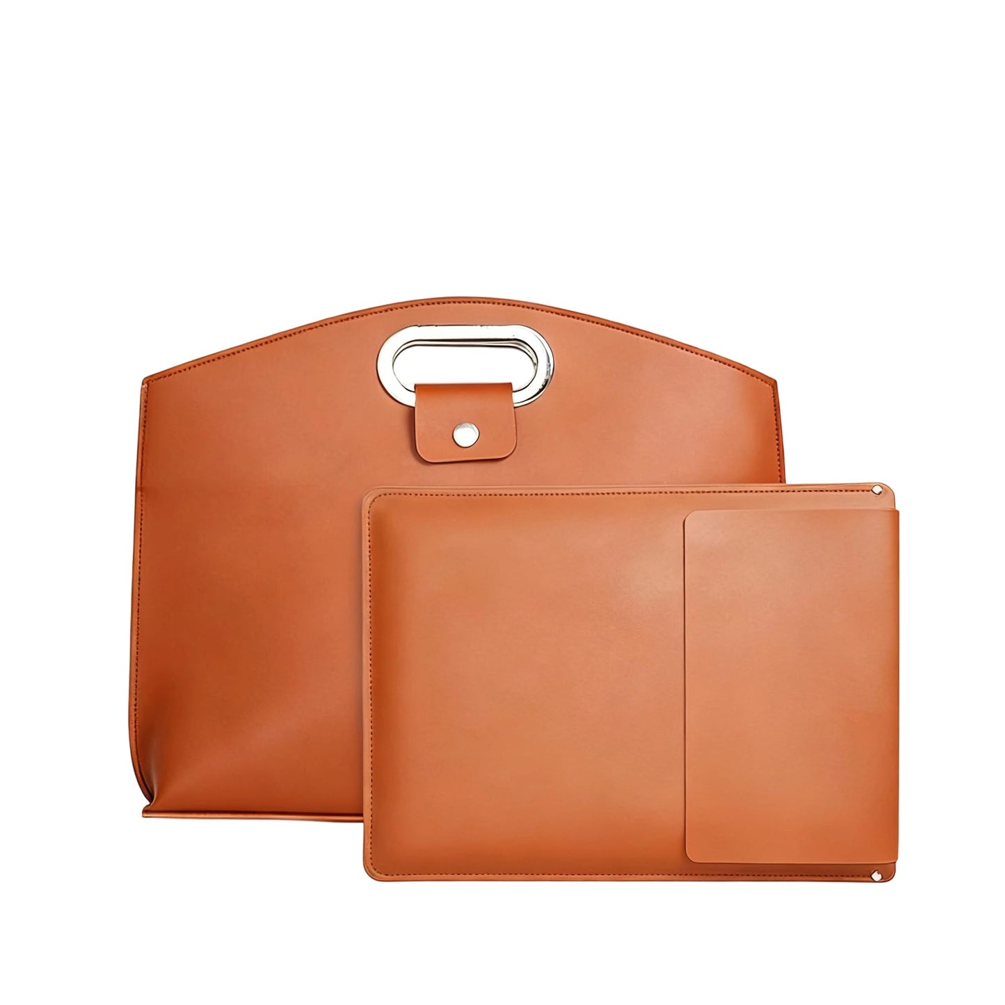 Hibilog PU Leather 2-in-1 Laptop Sleeve&Pouch Set with Metallic Handle, Waterproof 14-16Inch Laptop Briefcase for Work Travel
