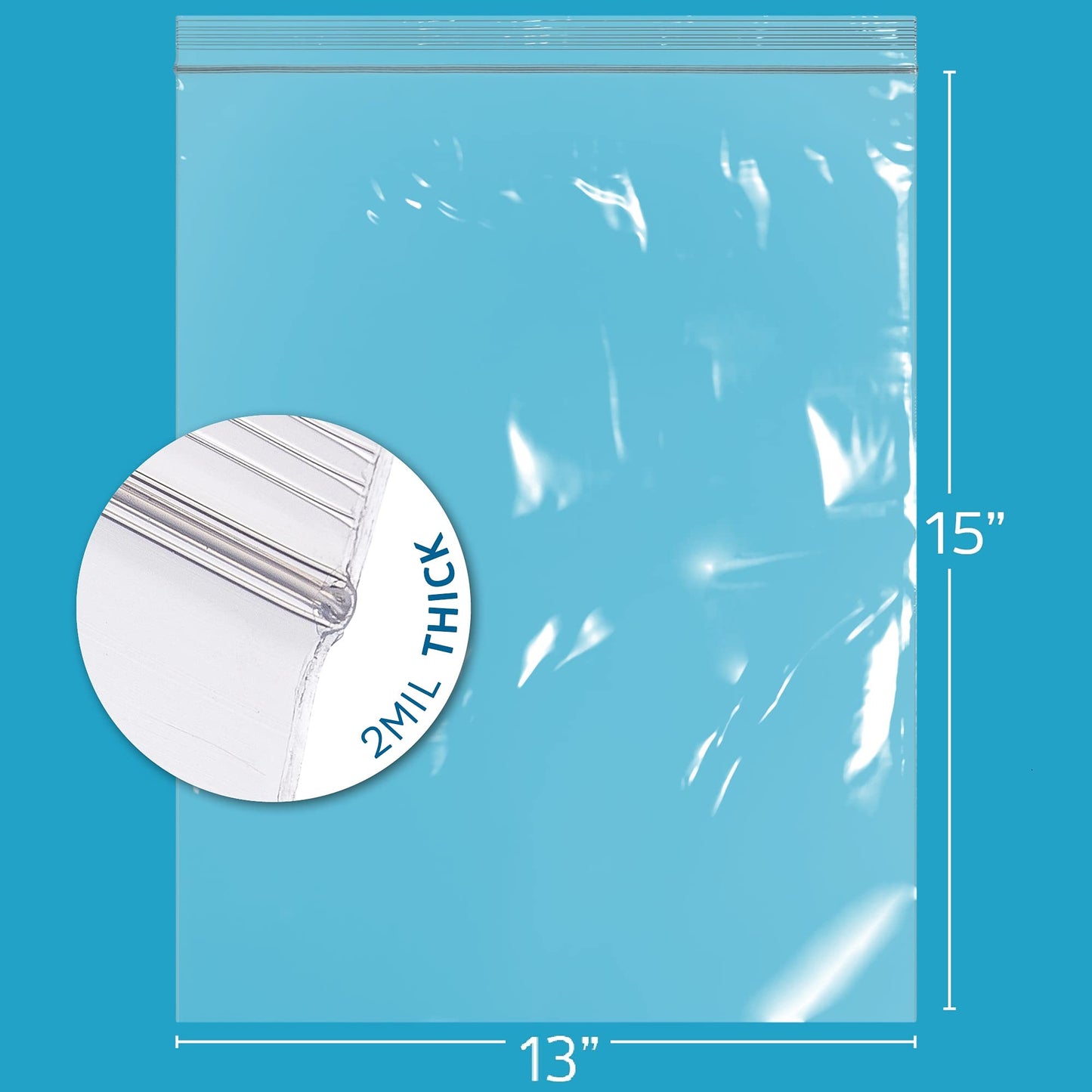 GPI - 2 Gallon Zip Bags, 13" x 15" Large Reclosable Lock Zip Bags, Clear Plastic Zipper Storage Bags with Zip Top Lock for Freezer, Clothing, Food, Documents & Supplies - 200 Count