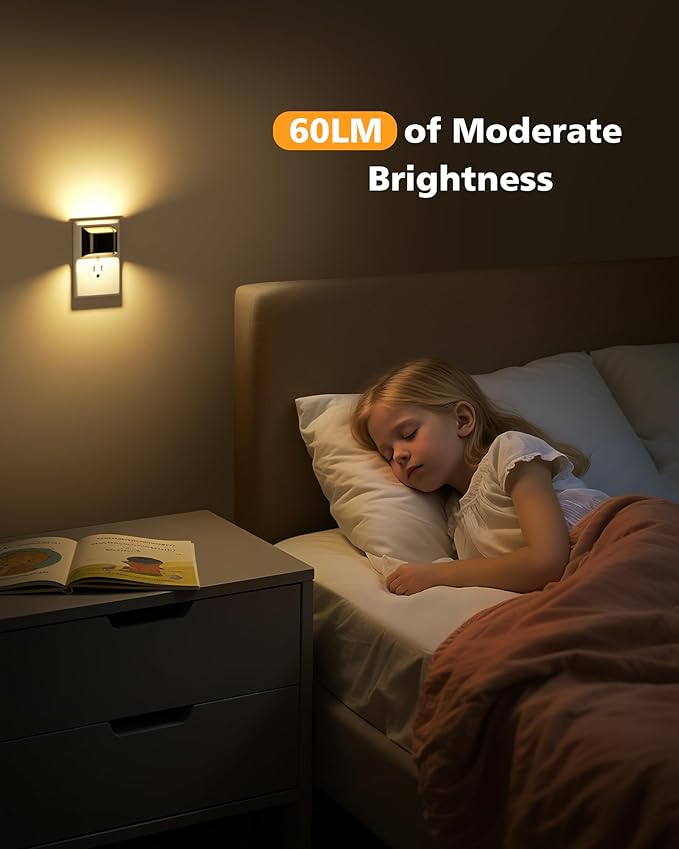 VOLISUN Night Lights Plug into Wall, 2 Pack Up and Down LED Night Light with Dusk to Dawn Light Sensor, 3000K Warm White Nightlight for Hallway, Bedroom, Bathroom, Kitchen Black