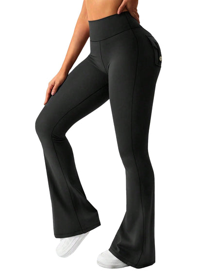 Avanova Women Butt Lifting Leggings Pockets Flare Yoga Pants Black B Large