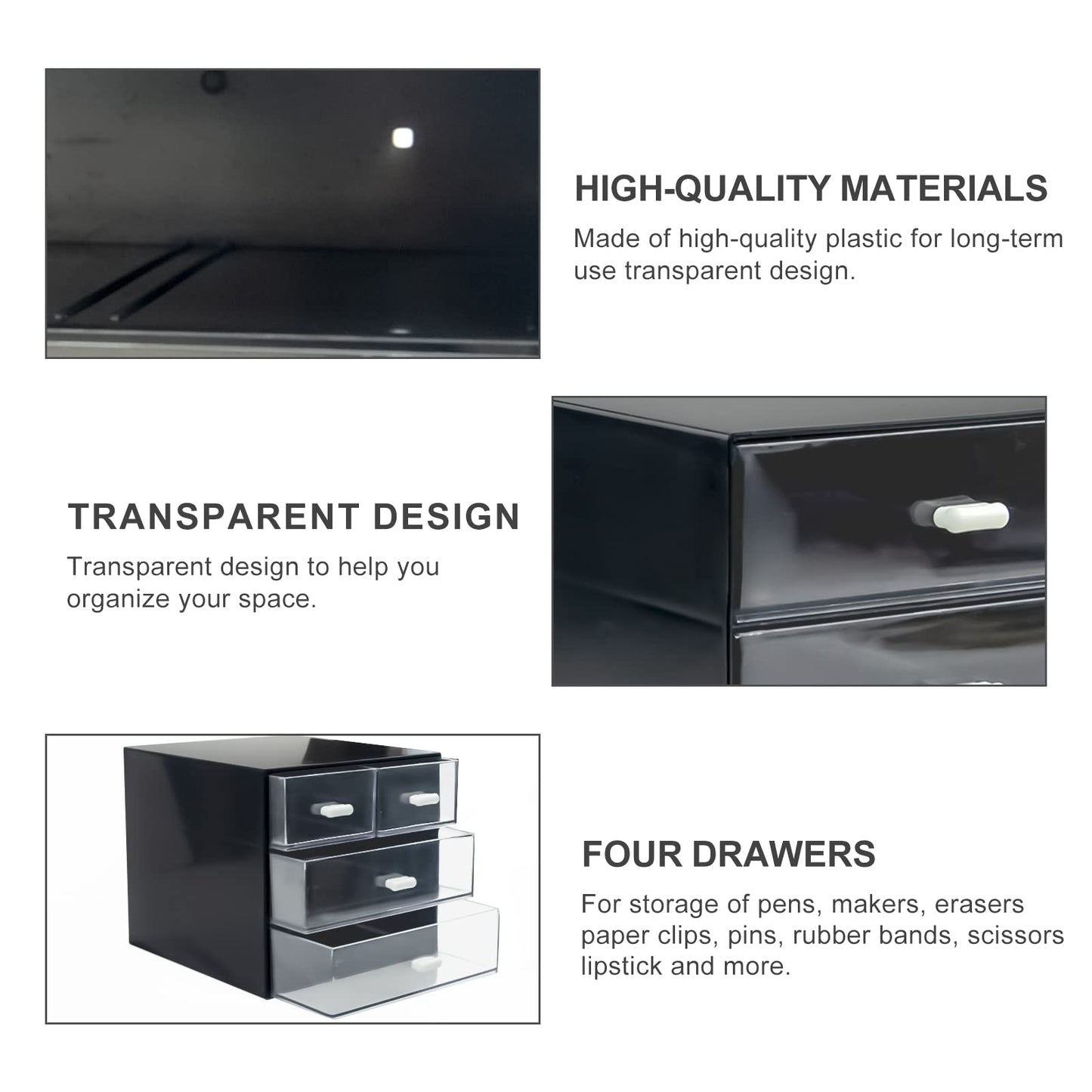 Zuiaso Desk Organizer with Drawer, Desk Storage Box, Plastic Office Stationery Supplies Organizers, Desktop Organizer for Office School Home (4 drawer, Black)