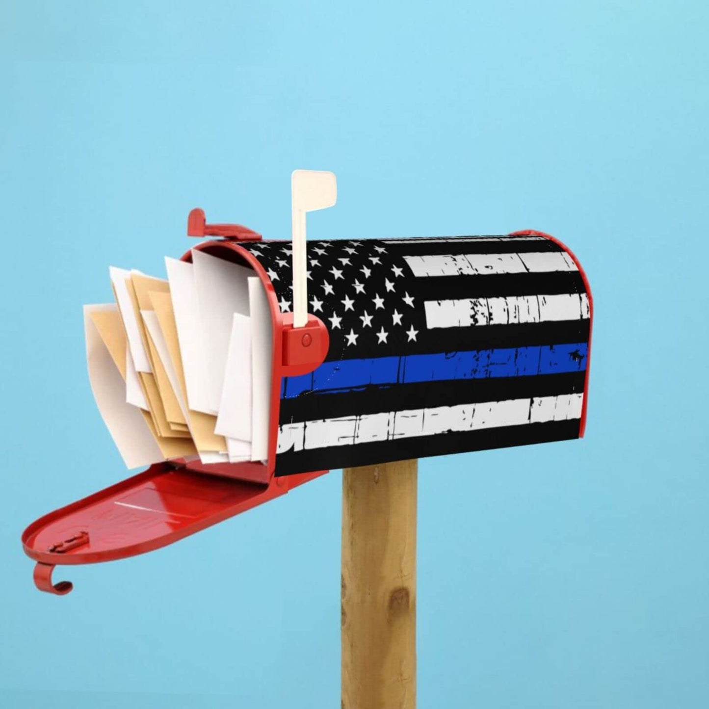 Ykklima American Blue line USA Police Stars Flag Pattern Magnetic Mailbox Cover Waterproof MailWraps Letter Box Cover for Garden Yard Outdoor Decor Large Size - 25.5 x 21 in