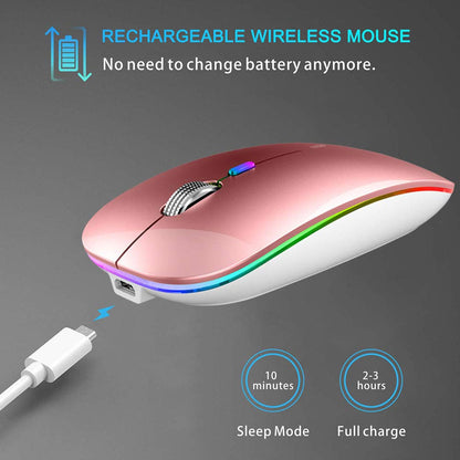 TENMOS Wireless Bluetooth Mouse, LED Slim (Bluetooth 5.1/5.0 + USB) 2.4GHz Rechargeable Silent Bluetooth Wireless Mouse with Type C Adapter for Laptop/MacBook/iPad OS 13 and Above (Matte Black)