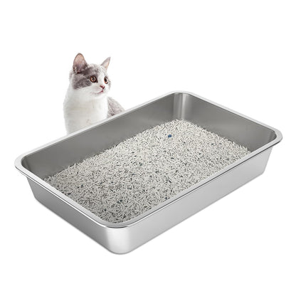 LIHONG Stainless Steel Cat Litter Box,Large Metal Litter Box for Small Large Cats Kitty Rabbits,No Smell,Non Stick,Easy to Clean(20" Lx14 Wx4 H,L)