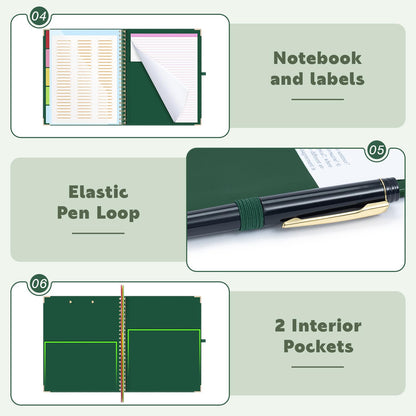 EYROZILL Clipboard with Storage, Clipboards for Letter Size, Clip Board with 5 Folders and 10 Pockets, Spiral Cute Clipboard for Office School Nursing, 8.5'' x 11'' (Linen Green, Letter Size)