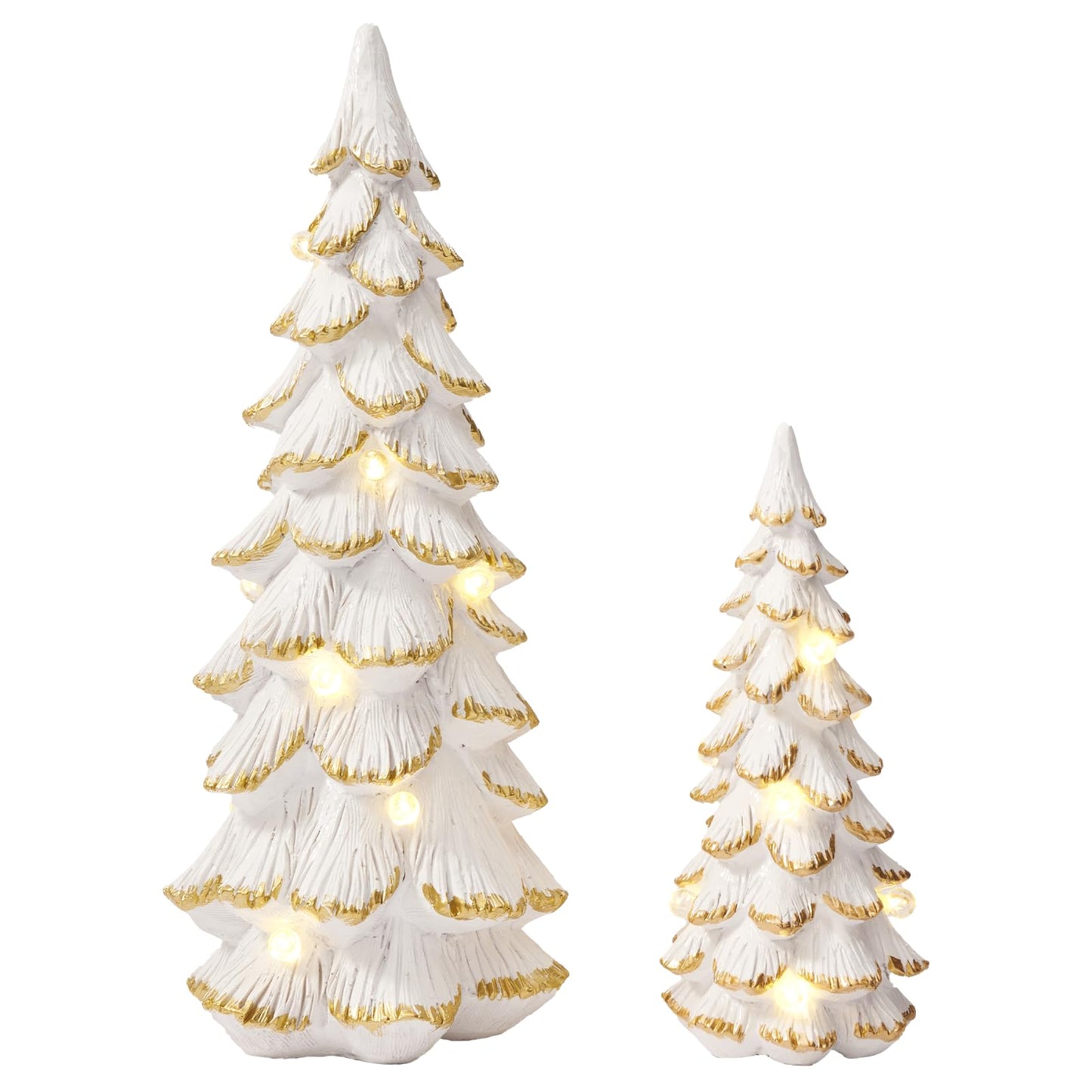 WDS WONDROUS Christmas Tree Figurine Light Up Green, 2Pcs Christmas Trees with Lights, Xmas Tree Figurines for Tabletop Mantel Shelf Fireplace Holiday Decorations for Home and Gift