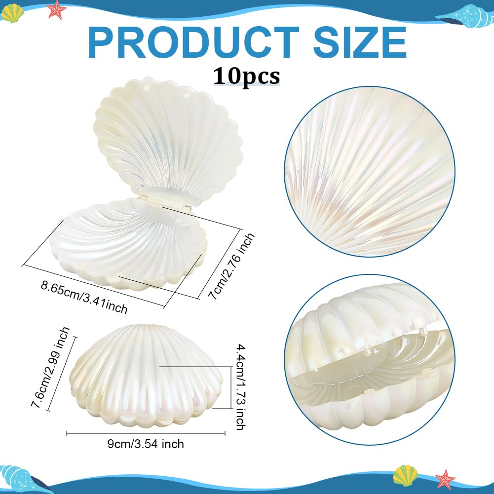 PH PandaHall 10pcs Seashell Box Container, Plastic Shell Shaped Jewelry Storage Holder White Seashell Boxes for Mermaid Beach Wedding Birthday Party Favors Christmas Home Decor, 3x3.5x1.7inch