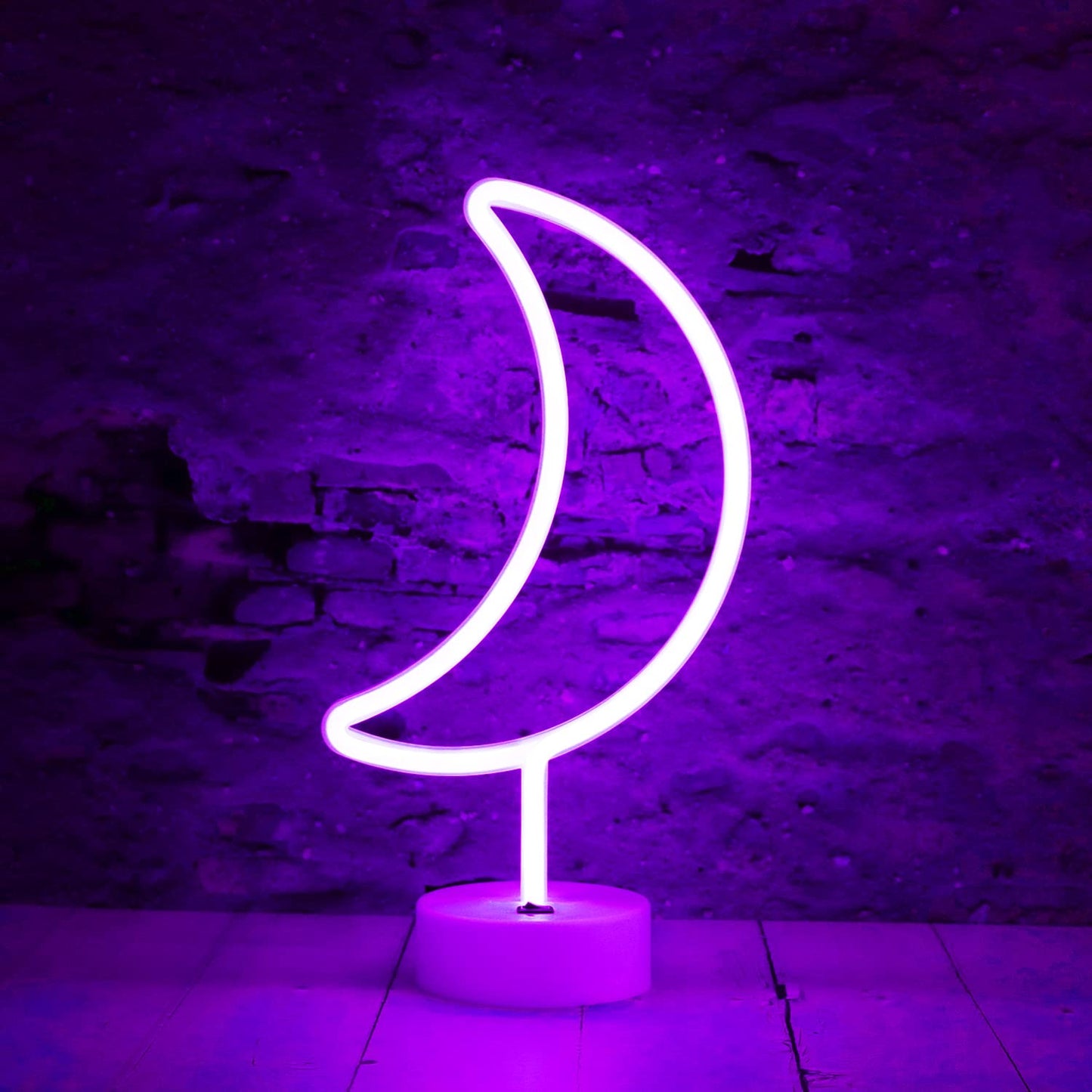 Vicila LED Moon Neon Signs, Purple Crescent Night Lights USB Battery Operated Moon Lamp for Birthday Party, Wedding, Halloween, Christmas Decorations-Holder Base(Purple)