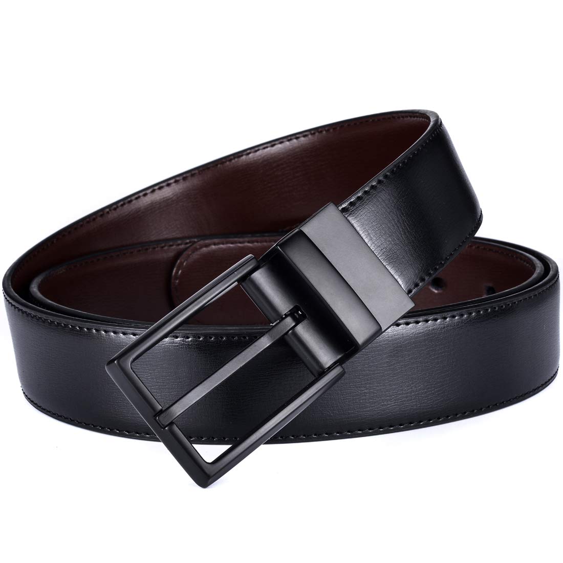 beltox fine Men's Dress Belt Leather Reversible 1.25" Wide Rotated Buckle Gift Box（Black/Brown Belt with 0440 Black Buckle,28-30）