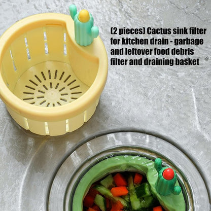 Cactus Kitchen Sink Drain Strainer Press to Dump Basket Waste Collector Fun Sink Accessory for Home Bathroom (YellowGreen-2)