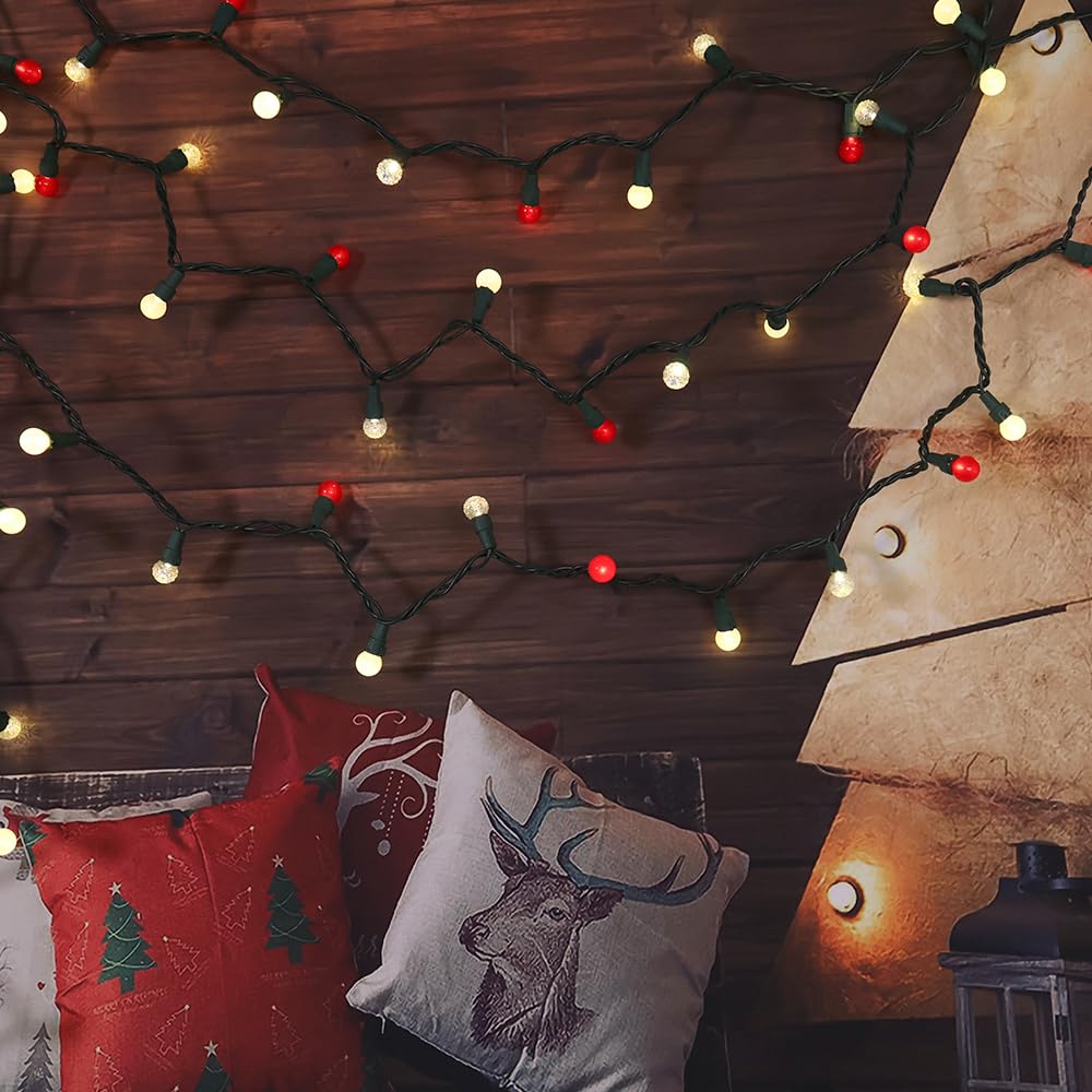 GlowVibe 70 Counts Red and White Christmas Lights, 19ft G15 Pearlized Glass Bulbs, ETL Certified LED Christmas Globe String Lights Plug-in, Indoor Xmas Tree Lights for Outdoor Xmas Home Decor