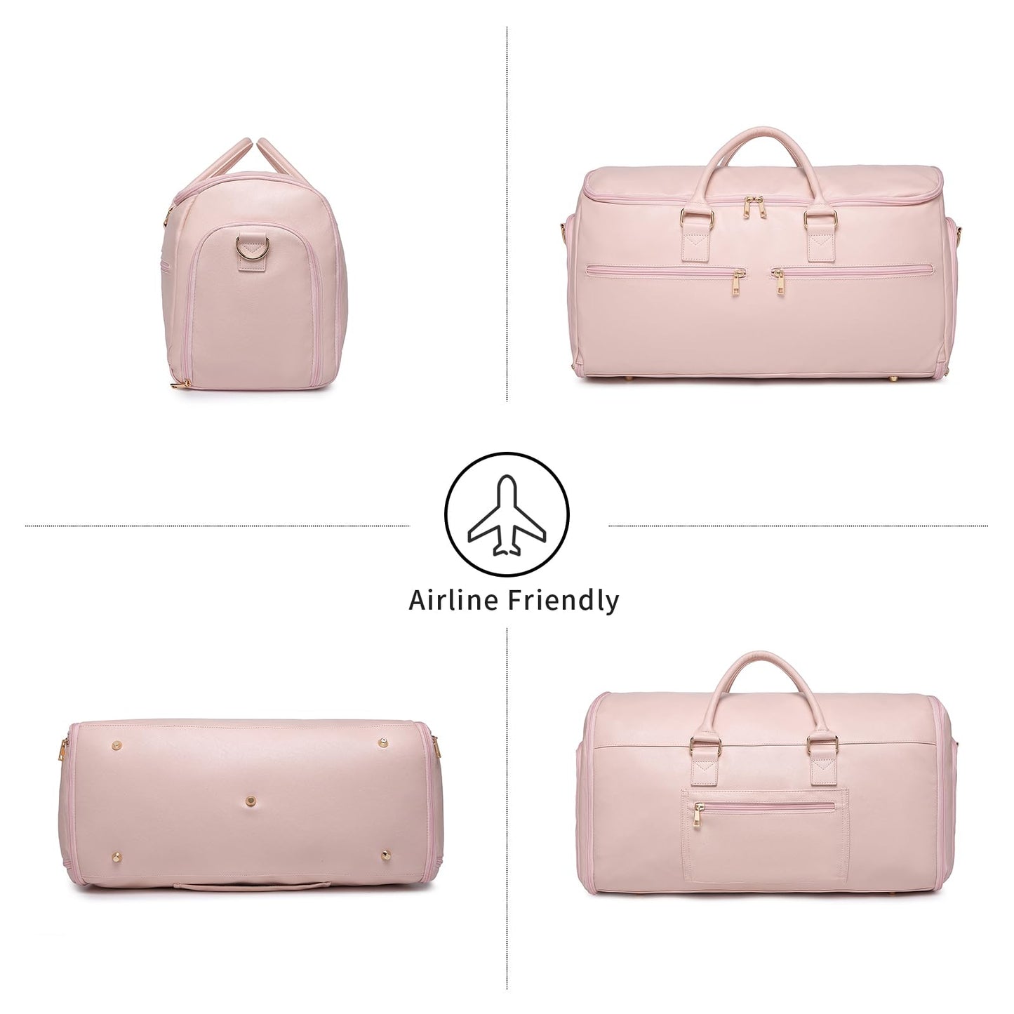 seyfocnia Convertible Travel Garment Bag, Carry On Garment Bag for Women, 2 in 1 Hanging Suitcase Suit Business Travel Bag Weekender Bag, Pink
