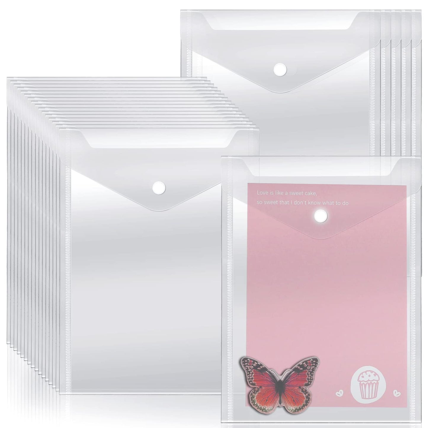 Vmiapxo 40 Pack Stamp and Die Storage Pockets, Reusable Small Plastic Envelopes Waterproof Sticker Organizer Receipt Holder Photo Storage Folders (7" x 9.4")