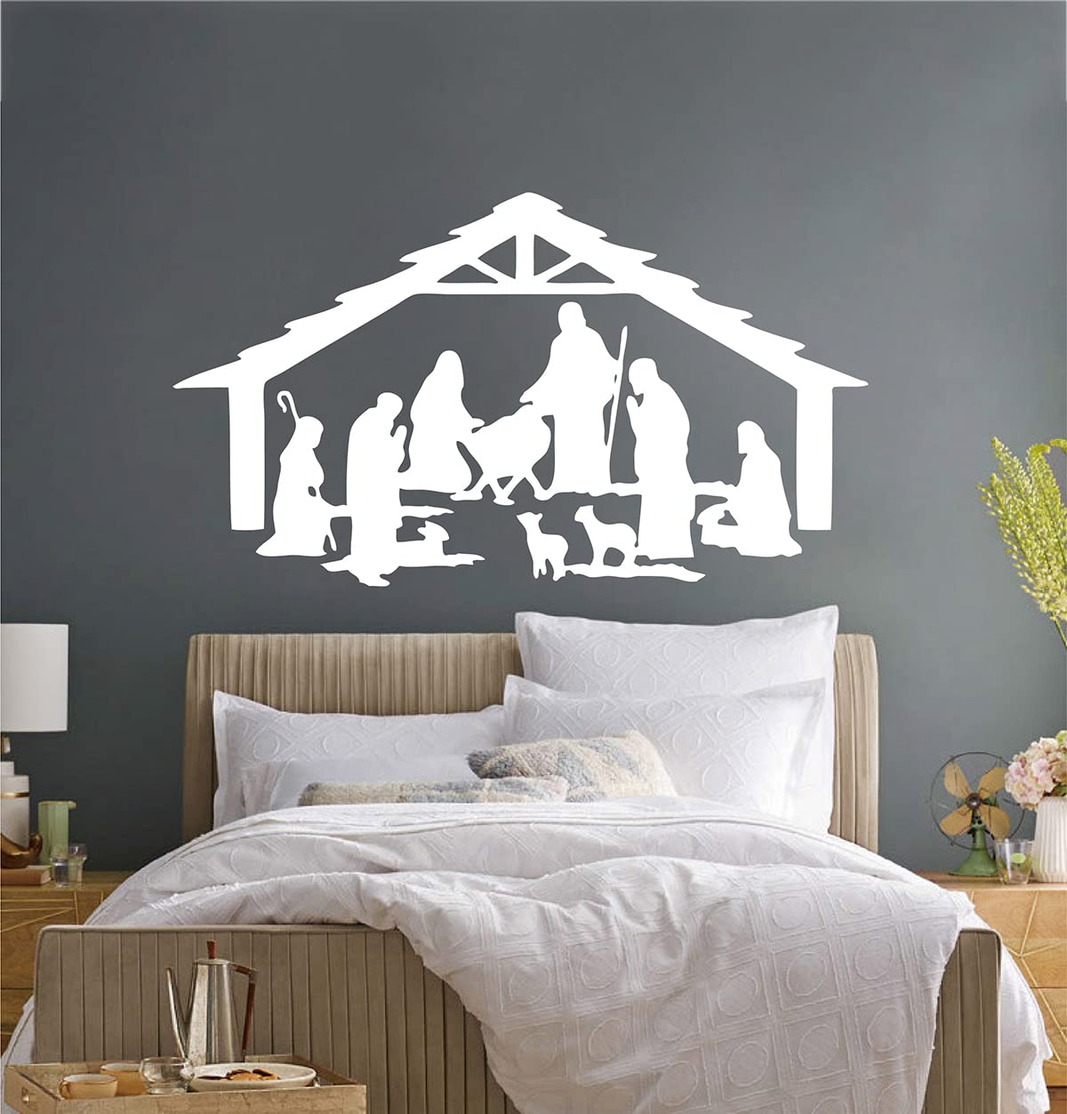 Christmas Religious Living Room Home Decor Stickers Nativity Holiday Vinyl Wall Sticker Decal BD604 (White)
