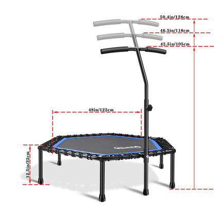Newan 48'' Fitness Trampoline with Adjustable Handle Bar, Silent Trampoline Bungee Rebounder Jumping Cardio Trainer Workout for Adults - Max Limit 330 lbs