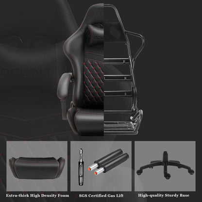 Dowinx Gaming Chair Big and Tall, Ergonomic Game Chair for Adults with Footrest and Massage Lumbar Support, High Back Computer Gamer Chair PU Leather, 350Lbs, for Office, Home, Black