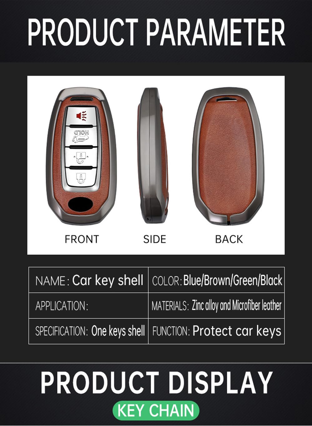 TECART 5-Button Car Key Fob Cover Fit for Infiniti Key Case Protector Keychain Holder Fit for Q50 Q60 QX50 QX55 QX60 Black