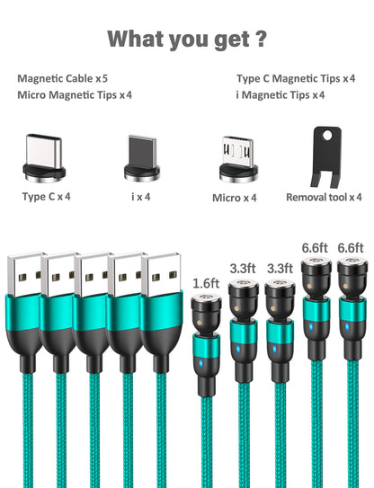 Magnetic Charging Cable (4Pack, 3.3ft/3.3ft/6.6ft/6.6ft)/360°&180° Rotating Magnetic USB C Charging Cable with LED/Magnetic Charger Cable/Magnetic Phone Charger Cord-Nylon Braided for More Devices