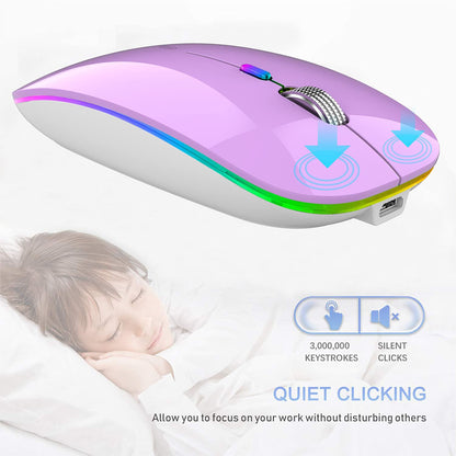 TENMOS Wireless Bluetooth Mouse, LED Slim (Bluetooth 5.1/5.0 + USB) 2.4GHz Rechargeable Silent Bluetooth Wireless Mouse with Type C Adapter for Laptop/MacBook/iPad OS 13 and Above (Matte Black)