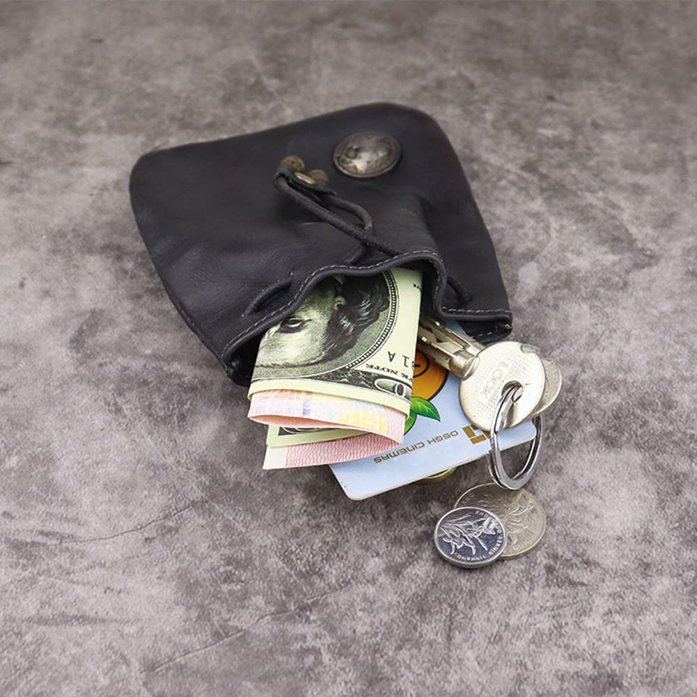 Wugebud 1 Pcs Leather Mini Medieval Pouch Keychain, Coin Organizer, Change Holder, Leather Drawstring Pouch for Men & Women