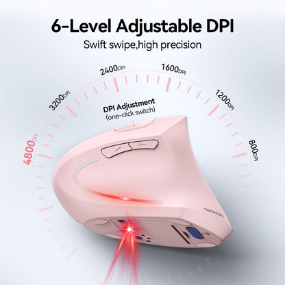 TECKNET Ergonomic Mouse, Wireless Bluetooth Vertical Mouse, 4800 DPI Optical Tracking, 6 Adjustable DPI, Quiet Clicks, 2.4GHz with USB A Receiver, 12 Months Battery, 6 Buttons, Wide Compatibility