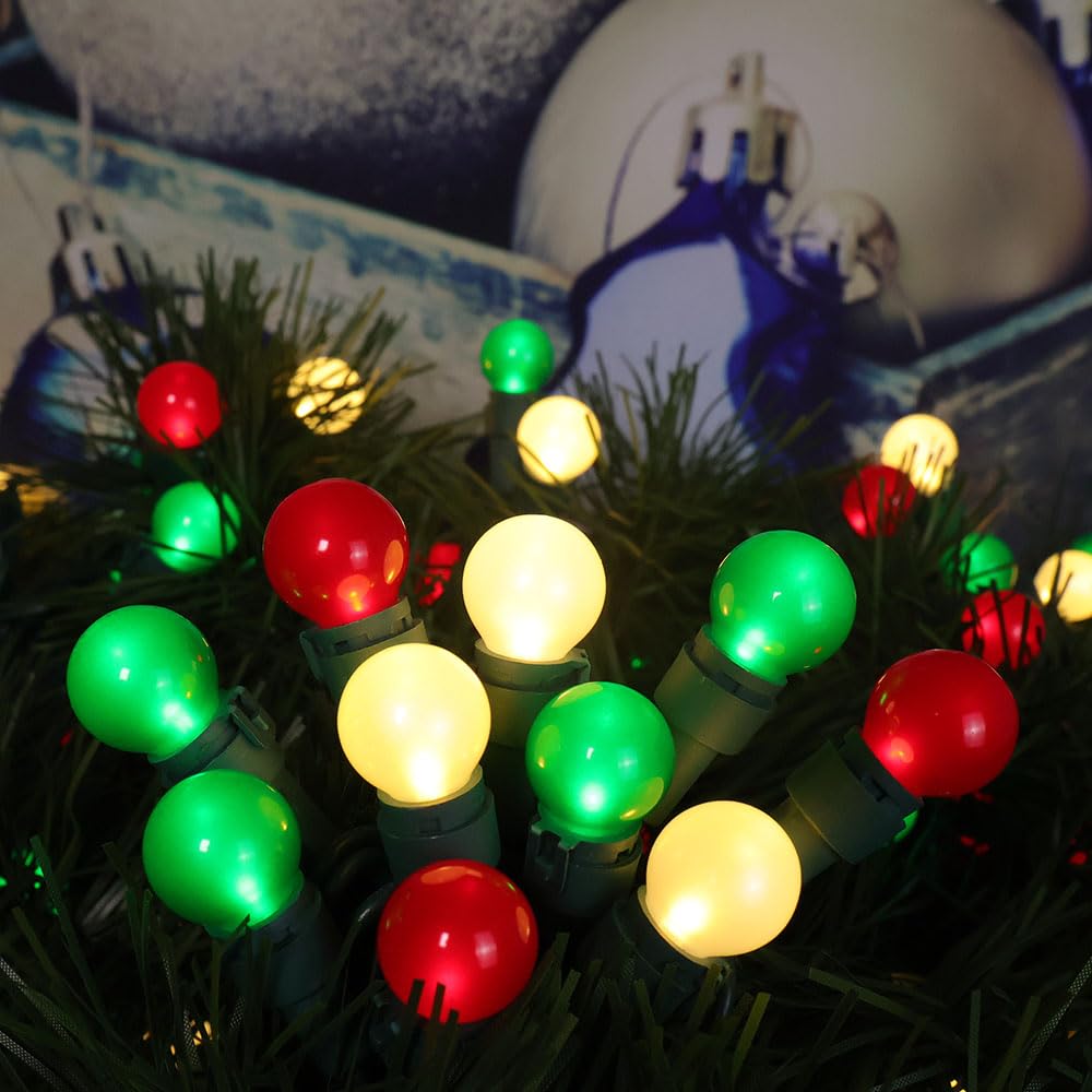 novrose Red White and Green Christmas Lights Outdoor Pearlized G15 70 LED 19ft Plug in Mini Globe String Lights Multi Color Green Wire for Indoor Patio Xmas Tree