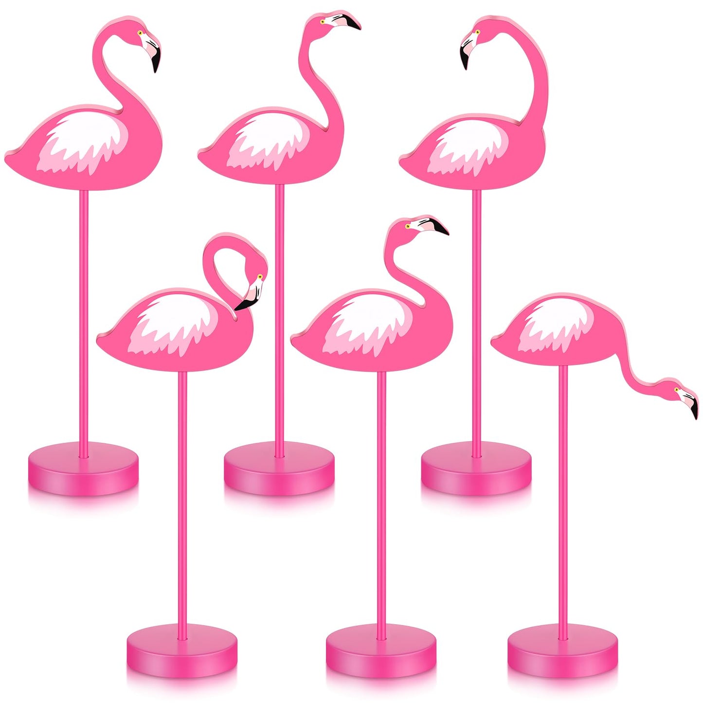 Wenqik 6 Pcs Flamingo Table Decor Pink Flamingo Party Decoration Table Centerpiece Summer Wood Tall Standing Block Set Tropical Bird Toppers Sign for Home Office Desk Tier Tray Decor