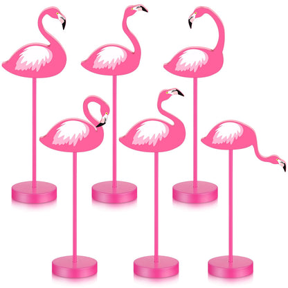 Wenqik 6 Pcs Flamingo Table Decor Pink Flamingo Party Decoration Table Centerpiece Summer Wood Tall Standing Block Set Tropical Bird Toppers Sign for Home Office Desk Tier Tray Decor