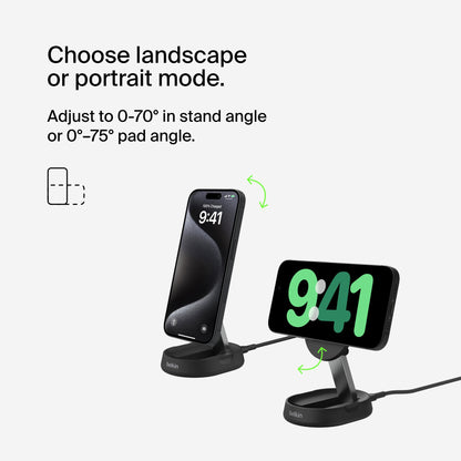 Belkin Magnetic Wireless Charging Pad 15W - MagSafe-Compatible Qi2-Certified Wireless Charging Station, iPhone Charger for Apple iPhone 16, 15, 14 Series, AirPods w/Non-Slip Base - Black (No PSU)