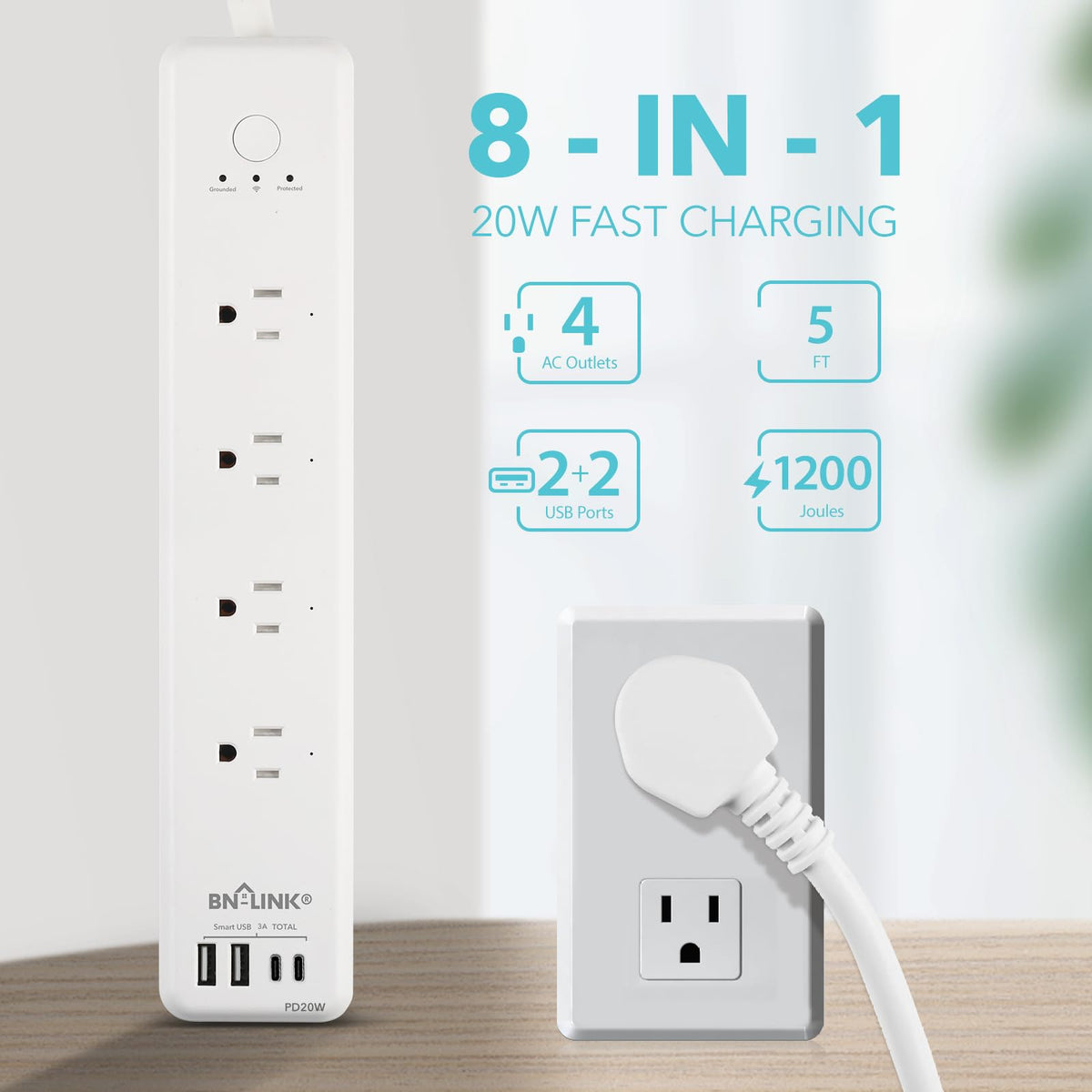 BN LINK Smart Plug Power Strip，Surge Protector with 6 Individually Controlled Smart Outlets, 4 USBs (incl. 20W USB-C), Compatible with Alexa and Google Home