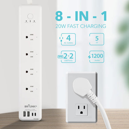 BN LINK Smart Plug Power Strip，Surge Protector with 6 Individually Controlled Smart Outlets, 4 USBs (incl. 20W USB-C), Compatible with Alexa and Google Home
