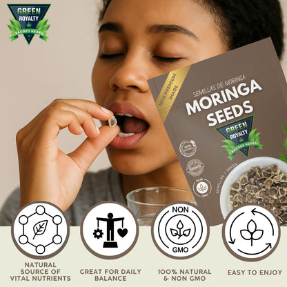 Green Royalty Moringa Seeds (350 + Count) – 100% Natural Non-GMO Herbal Seeds – Nutrient-Rich Superfood for Daily Balance – Sugar Free, Caffeine Free, Gluten Free – 2-Month Supply