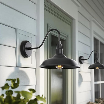 10in Black Gooseneck Barn Lights 4 Pack Farmhouse Barn Wall Mount Light Fixture Exterior Waterproof Industrial Porch Wall Sconce for Garage, Patio, Doorway, LM2201-4P