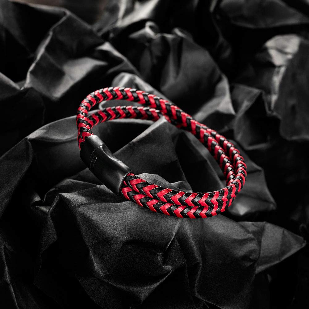 murtoo Mens Bracelet Leather Braided, Brown and Black Leather Bracelet for Men