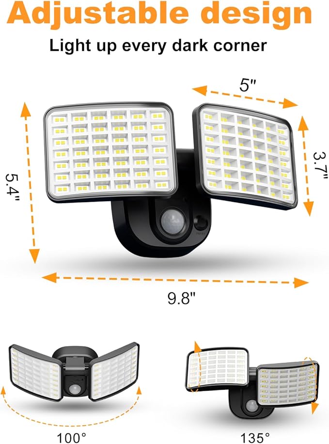 Rechargeable Battery Motion Light, 2500LM & 4000LM Dual Modes Motion Sensor Security Lights, USB Charging Wireless Flood Light Battery Powered, LED Outdoor Lights for Garage,Yard,Porch,Shed