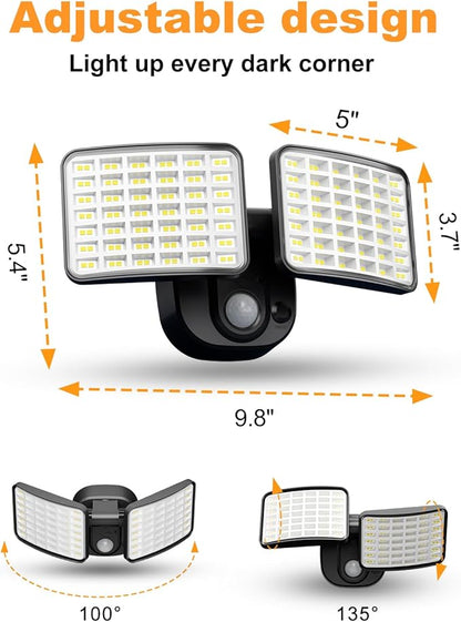 Rechargeable Battery Motion Light, 2500LM & 4000LM Dual Modes Motion Sensor Security Lights, USB Charging Wireless Flood Light Battery Powered, LED Outdoor Lights for Garage,Yard,Porch,Shed