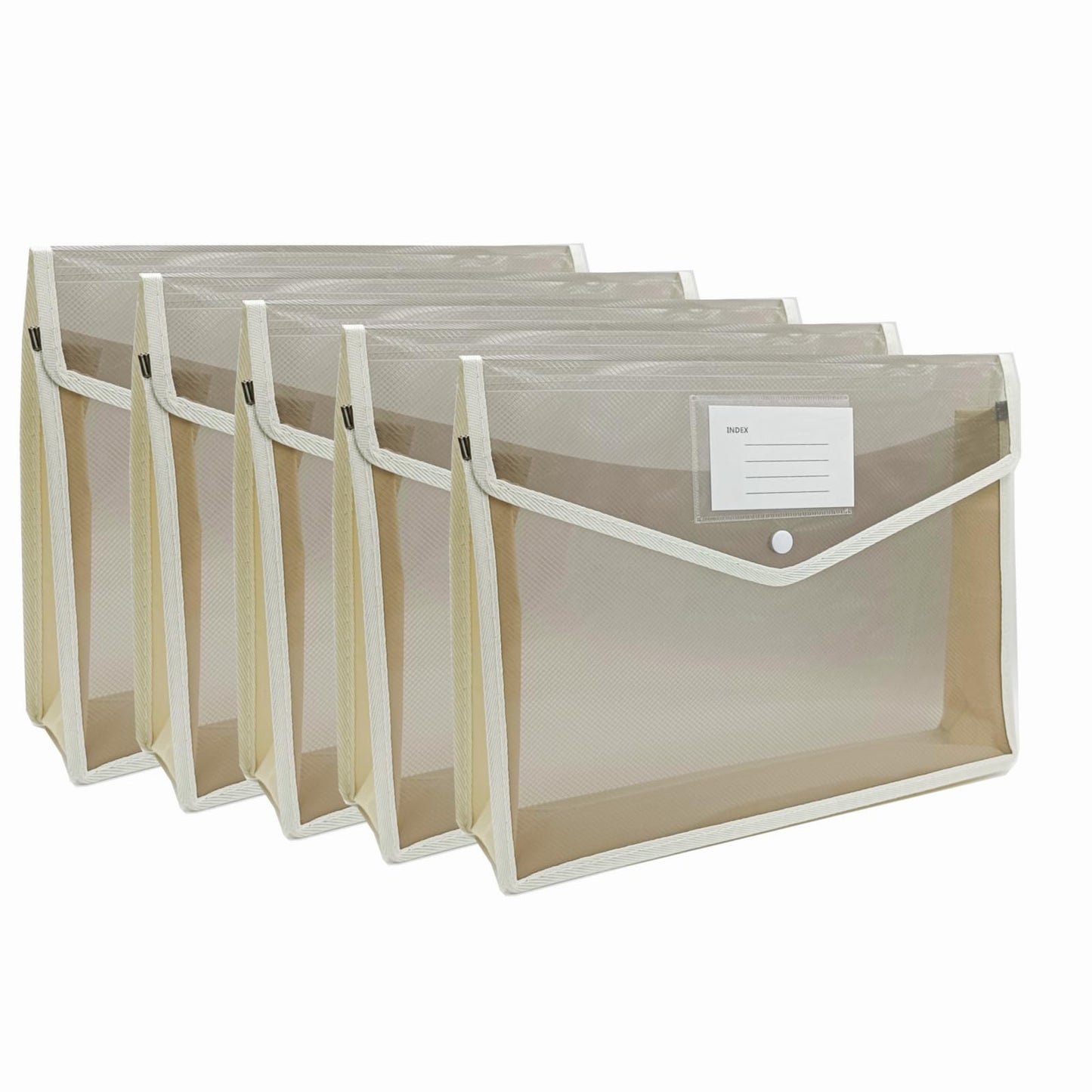 Plastic File Folders Envelope - Expanding File Wallet Organizer Documents Folder with Snap Closure and Pocket No Dividers, Large Capacity, Fit Letter/A4 Size - 5 Packs