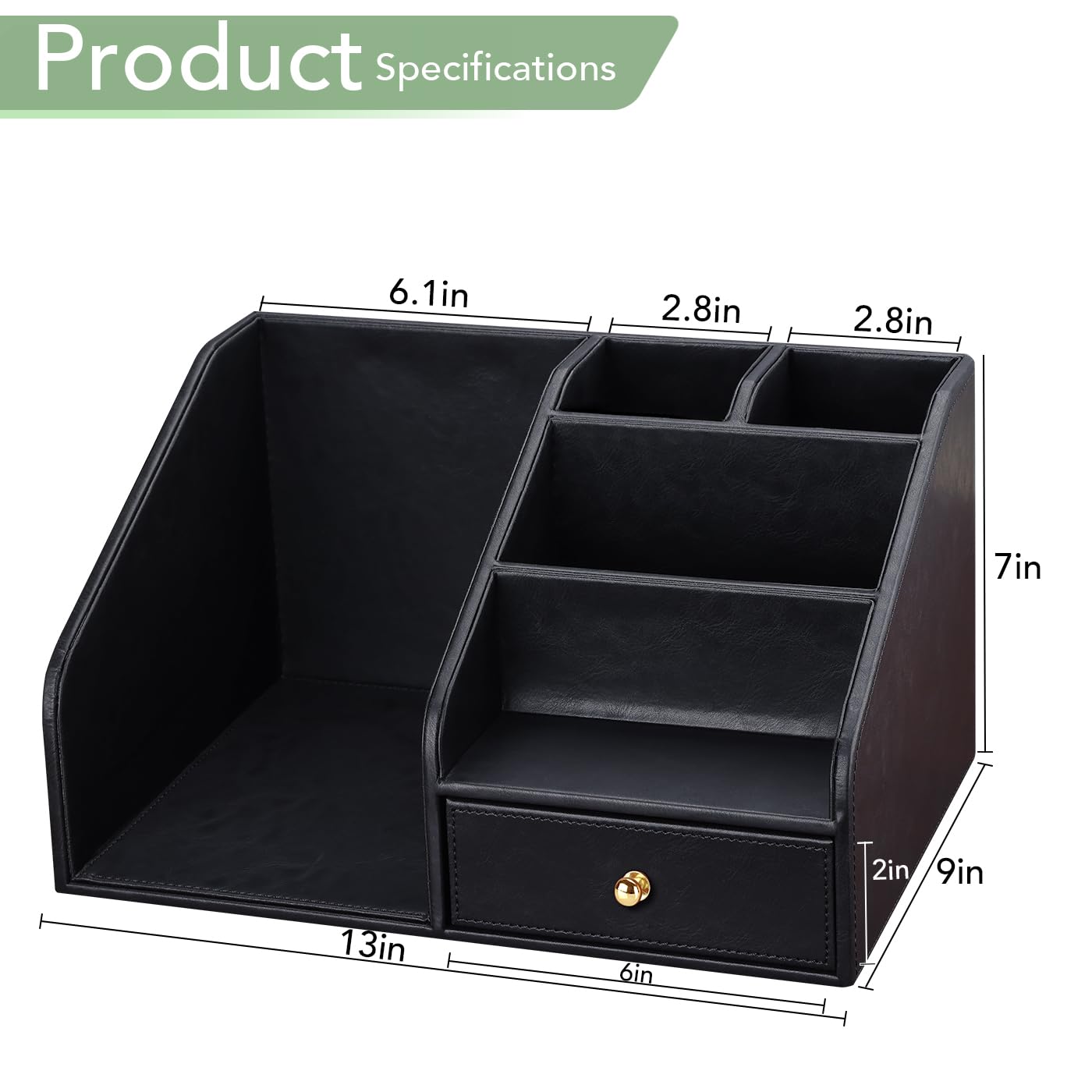 GORESE PU Leather Desk Organizer, File Organizer with Drawer and 4 Compartments, Desktop Organization with Magazine file Holder for Office Supplies, Elegant Gift for Men Who Have Everything, Black