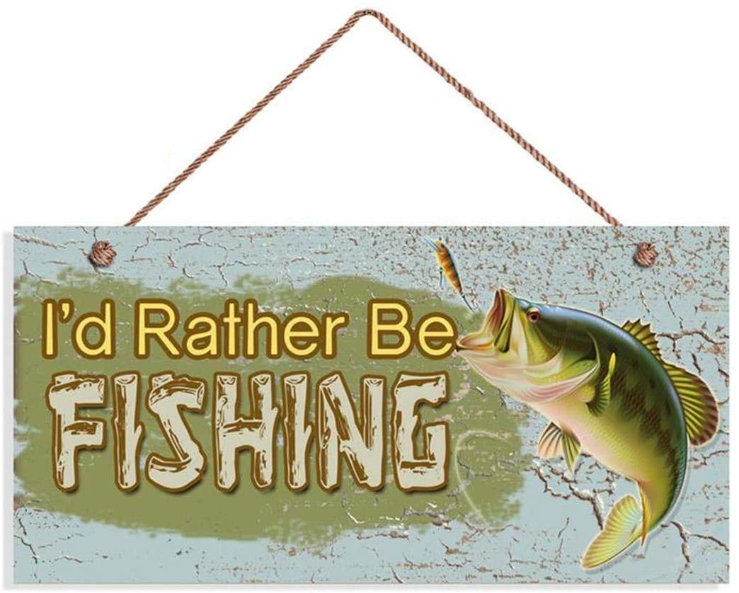 I'd Rather Be Fishing Wood Sign, Rustic Decor, Fish and Bait, Gift for Him, Country Decor, Man Cave 12x6inches(hjd147)