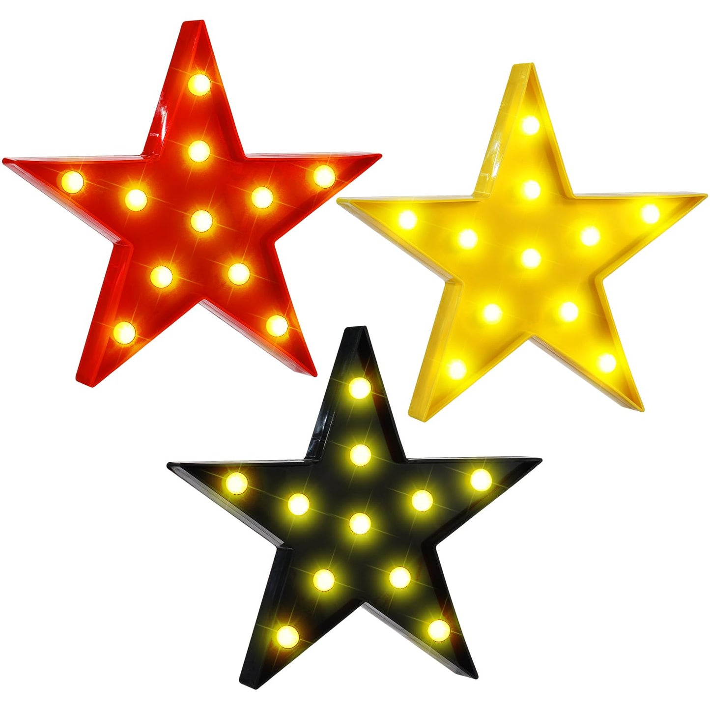 VIHOSE 3 Pcs Marquee Star Lights LED Star Signs Light up Movie Theater Decor Battery Operated Night Light for Gifts Birthday Party Home Movie Decor(Red,Black,Warm)