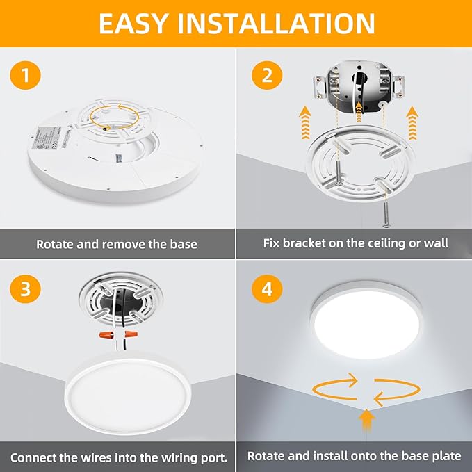 Hlite 2pack 12 inch Flush Mount LED Ceiling Light Fixtures, 24W 2400LM Super Slim, 3000K/4000K/5000K 3CCT Selectable, for Kitchen, Bedroom (White)