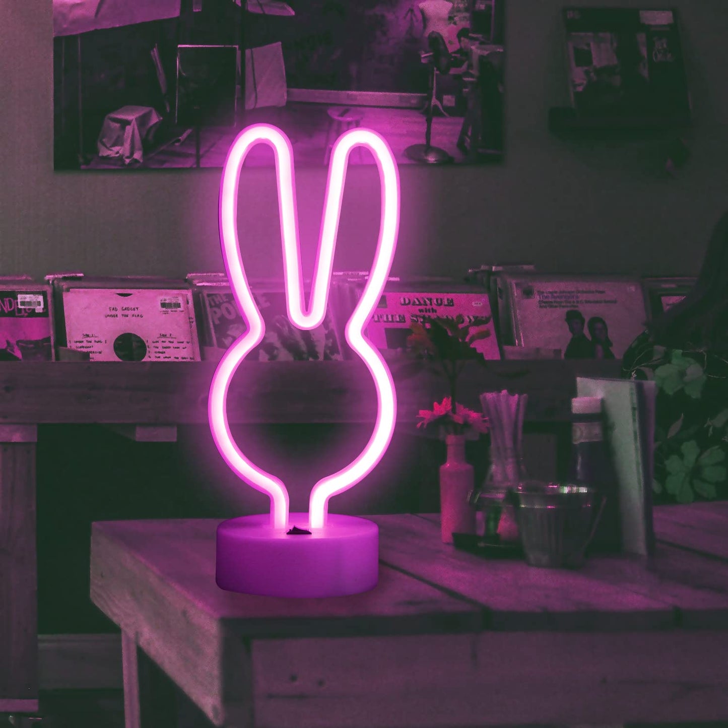 Easter Decorations Neon Signs, Creative Bunny Lights with Base - Battery/USB Operated Rabbit Stuff for Home, Nursery Room, Kids Bedroom, Spring Decor (Pink)