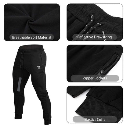 ZENWILL Mens Tapered Workout Running Pants,Gym Jogger Training Sweatpants Slim Fit with Zip Pockets (X-Large, Black)