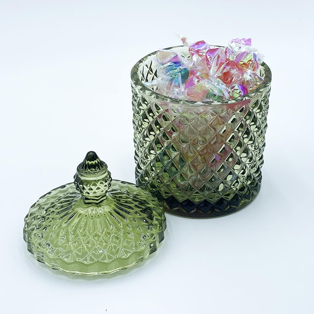 YILUSHENGHUA Colorful Glass Jar With Lid,Candy Cookie Jars,Jewelry Box,Christmas Decorative Jar(Olive Green)