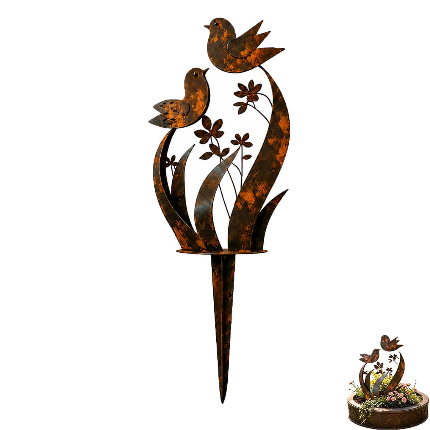 XTGXTG Bird & Wildflower Metal Garden Stake, Rustic Outdoor Yard Art Decor, Weatherproof Decorative Garden Stake for Lawn, Patio, Flower Beds, Planters & Walkways, Gift for Garden Lovers (1 Pack)