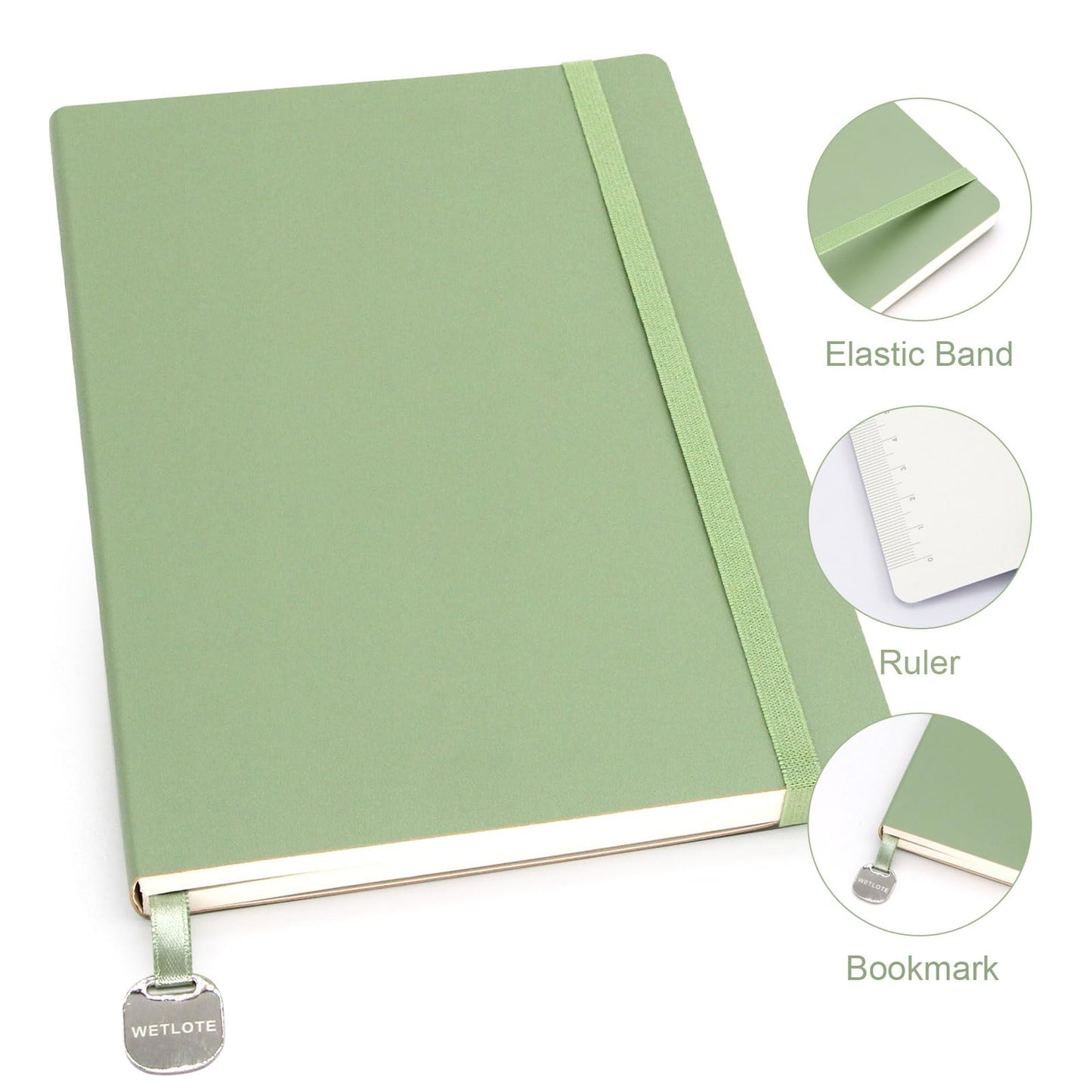 WETLOTE A5 Journal Notebook，Soft Cover - 5.6"x8.25" Line/Grid/Blank, 208 Pages, Soft Leather Journal for Home, Work & School(green,blank)