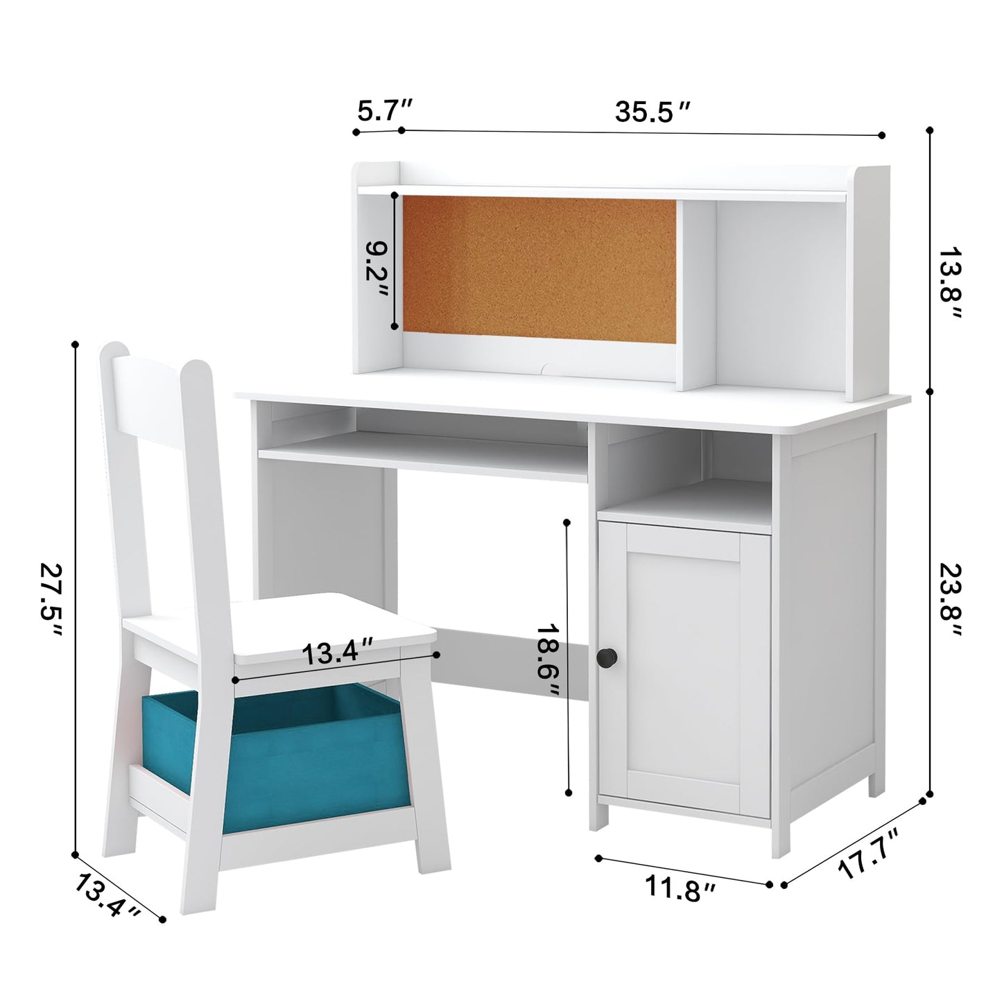 TaoHFE Kids Desk and Chair Set, Kids Desk Chair with Storage and Shelf, Wooden Kids Table and Chairs for Bedroom and Study, Craft Table with Storage Gifts for Boys, Girls to Study, White